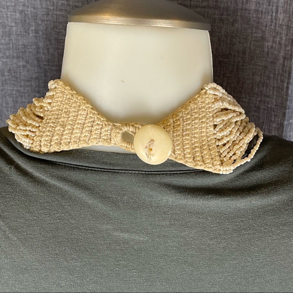 BOUTIQUE Cream Multi Strand Glass Seed Bead Woven Statement Necklace 42 Strands - Picture 10 of 13